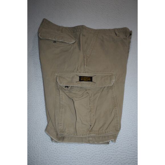 Vintage Y2K Polo Jeans Co Cargo Shorts Mens Size 40 Flat Front Tan Cotton Baggy